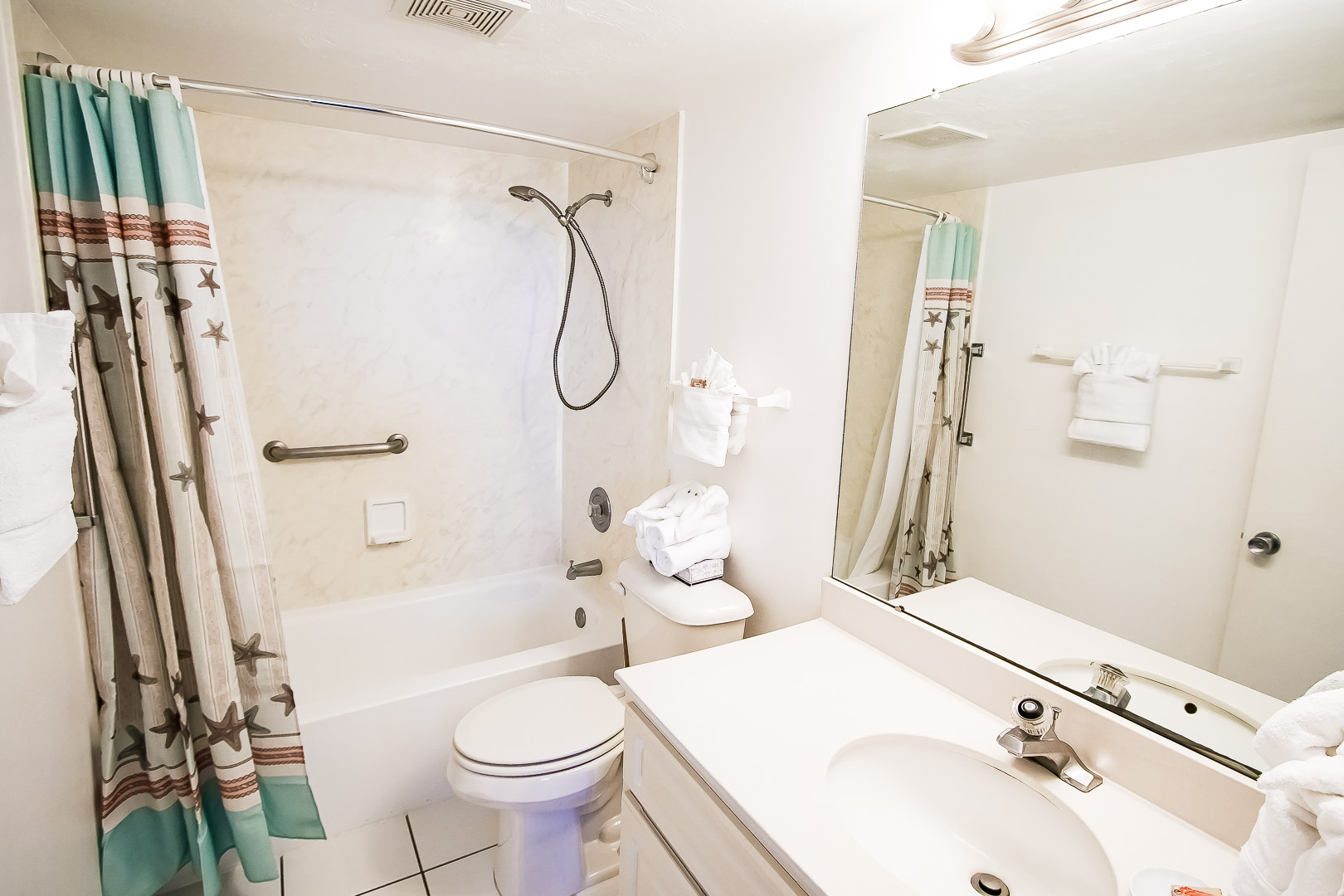 A clean bathroom at VRI's Bonita Resort and Club in Florida.